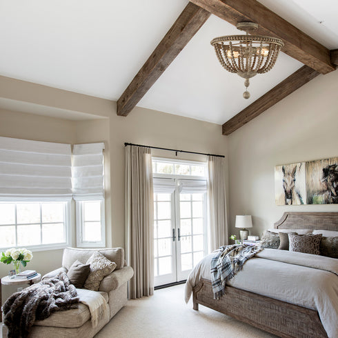 Farmhouse Wood Beaded Semi Flush Mount Ceiling Lights Grey