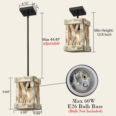 Farmhouse Wood Pendant Light Fixture Black Finish