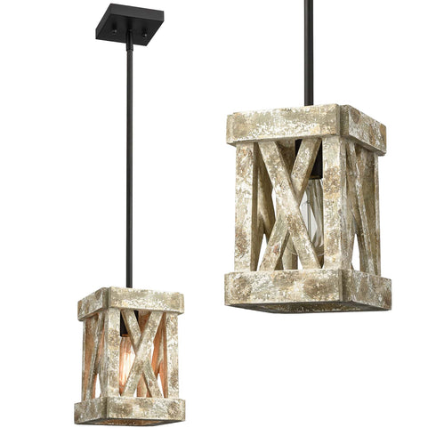 Farmhouse Wood Pendant Light Fixture Black Finish