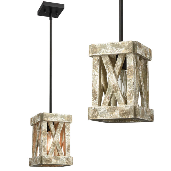 Farmhouse Wood Pendant Light Fixture Black Finish