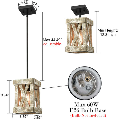 Farmhouse Wood Pendant Light Fixture Black Finish