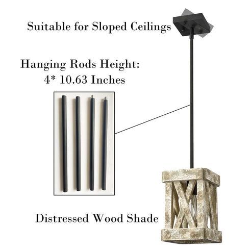Farmhouse Wood Pendant Light Fixture Black Finish