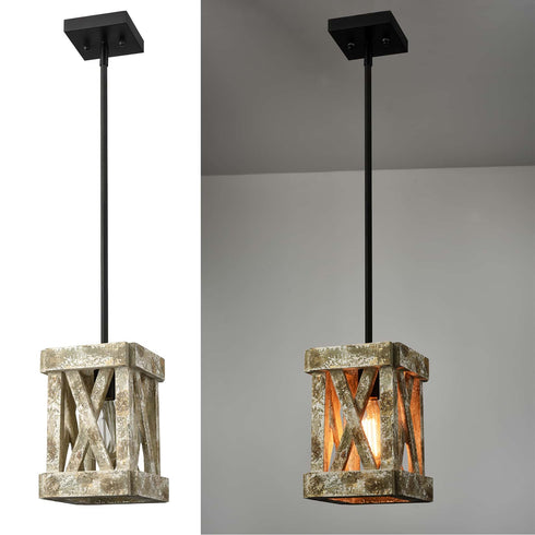 Farmhouse Wood Pendant Light Fixture Black Finish