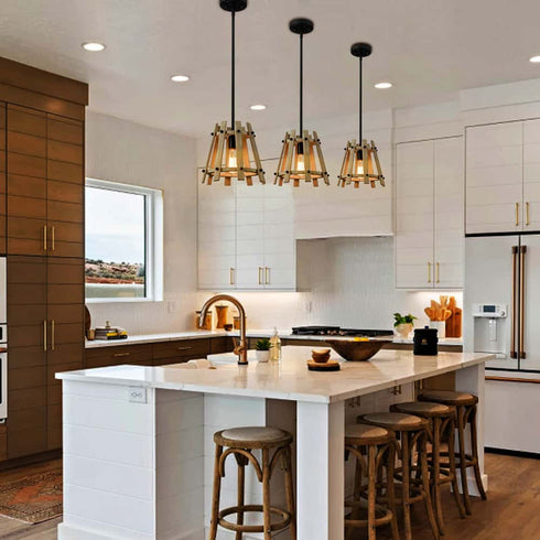 Farmhouse Wood Pendant Lighting for Kitchen Island