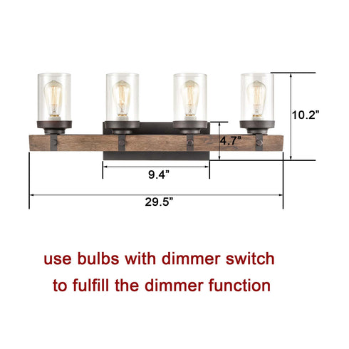 Farmhouse Wood Wall Sconce with Clear Glass Shades 4 Lights
