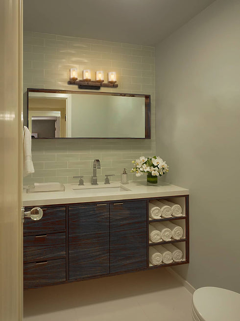 Farmhouse Wood Wall Sconce with Clear Glass Shades 4 Lights