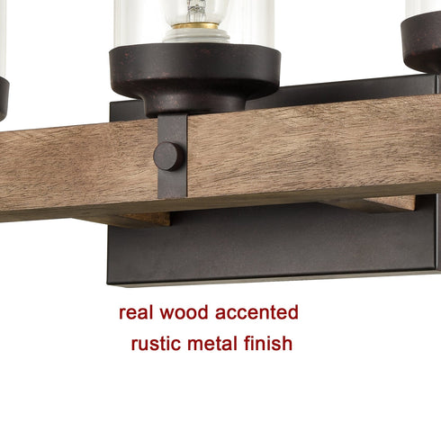 Farmhouse Wood Wall Sconce with Clear Glass Shades 4 Lights