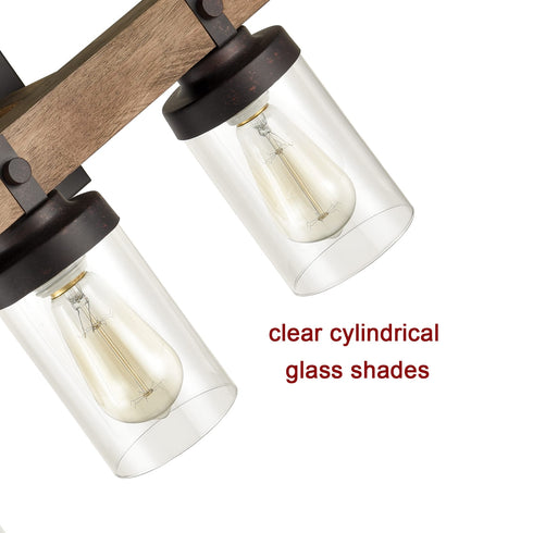 Farmhouse Wood Wall Sconce with Clear Glass Shades 4 Lights