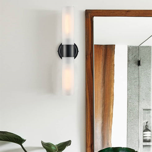 Modern Black Wall Sconce Cylinder Glass Bathroom Fixture