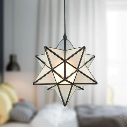 Radda Frosted Glass Moravian Star Pendant Light Chandelier, 12”