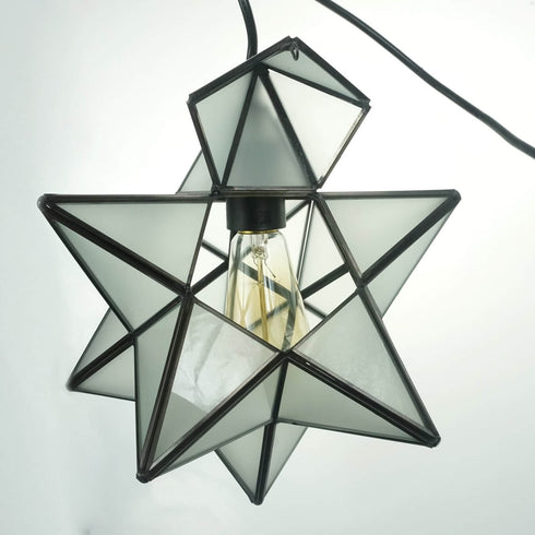 Radda Frosted Glass Moravian Star Pendant Light Chandelier, 12”