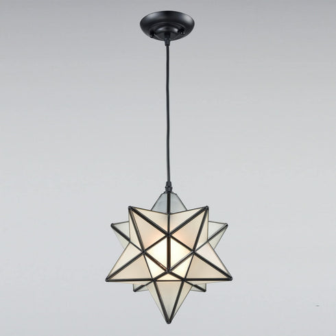 Radda Frosted Glass Moravian Star Pendant Light Chandelier, 12”