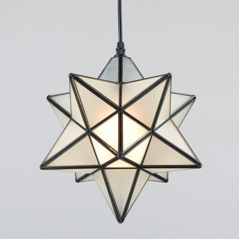 Radda Frosted Glass Moravian Star Pendant Light Chandelier, 12”