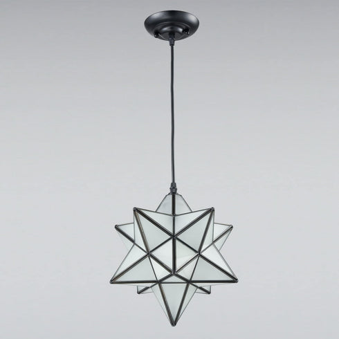 Radda Frosted Glass Moravian Star Pendant Light Chandelier, 12”