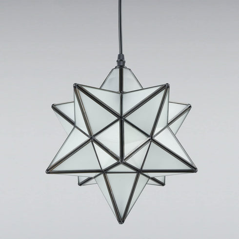 Radda Frosted Glass Moravian Star Pendant Light Chandelier, 12”