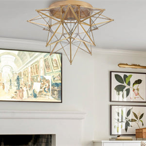Brass Moravian Star Ceiling Light, 18-in, Transparent Glass