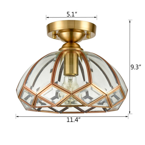 Dome-Shaped, Vintage, Glass Ceiling Light Fixture