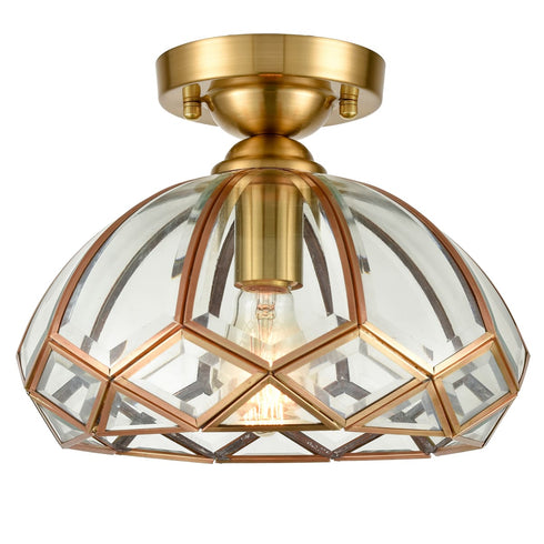 Dome-Shaped, Vintage, Glass Ceiling Light Fixture