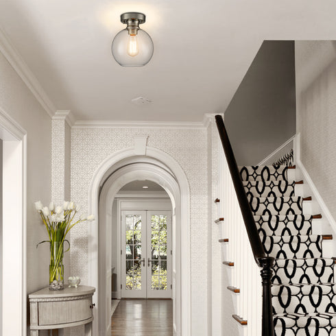 Glass Globe Shade Ceiling Light Fixture Brushed Nickel Flush Mount Ceiling Lights