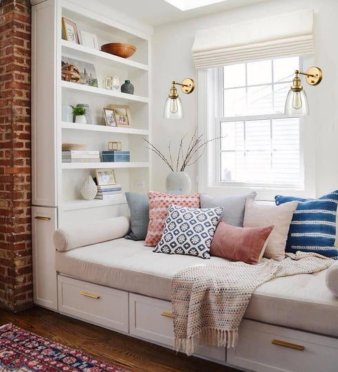 Glass Wall Sconce Industrial Brass Hardwired and Plug-in Wall Light-2 Pack