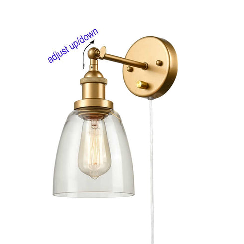 Glass Wall Sconce Industrial Brass Hardwired and Plug-in Wall Light-2 Pack