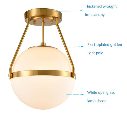 Mid Century Modern Globe Semi Flush Mount Ceiling Light Fixture