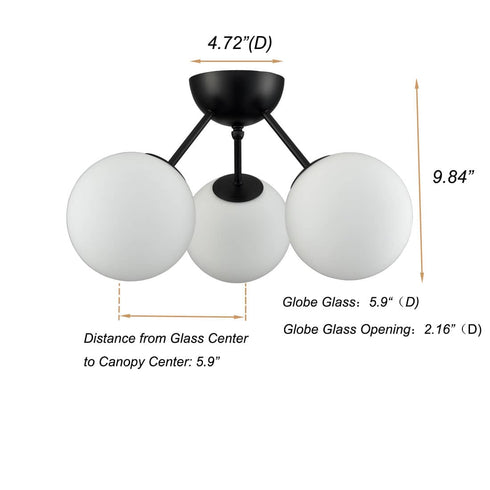 Globe Sputnik Chandelier Black Ceiling Light- 3 Light