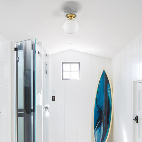 Gold Ceiling Light Fixture Flush Mount Light with Milk Opal Glass Shade