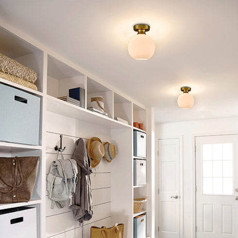 Gold Ceiling Light Fixture Flush Mount Light with Milk Opal Glass Shade