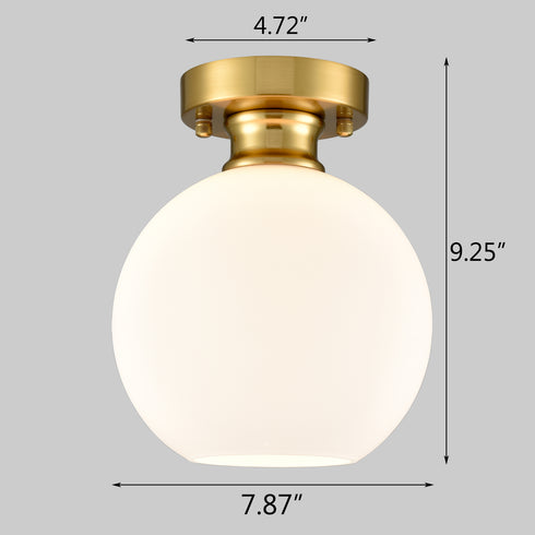 Gold Ceiling Light Fixture Flush Mount Light with Milk Opal Glass Shade