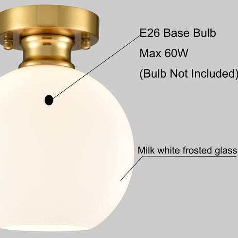 Gold Ceiling Light Fixture Flush Mount Light with Milk Opal Glass Shade