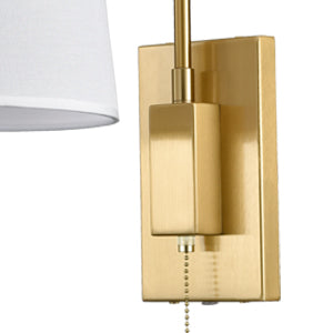 Gold Fabric Shade Wall Sconce Bedroom Plug-in Wall Lamp Set of 2