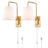Gold Fabric Shade Wall Sconce Bedroom Plug-in Wall Lamp Set of 2