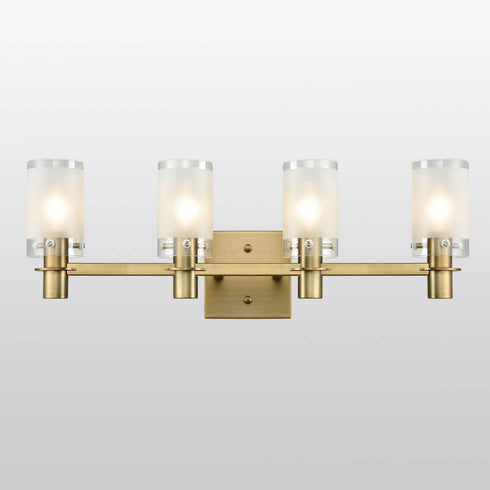 Modern Brass Bathroom Vanity Lighting with Frosted Glass - 4 Light