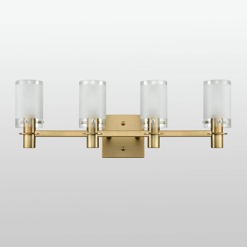 Modern Brass Bathroom Vanity Lighting with Frosted Glass - 4 Light