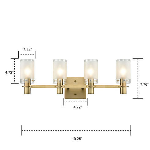 Modern Brass Bathroom Vanity Lighting with Frosted Glass - 4 Light