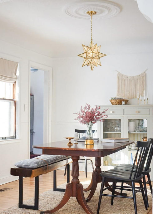 Marciana Gold Moravian Star Pendant Light with Seeded Glass 15 Inches