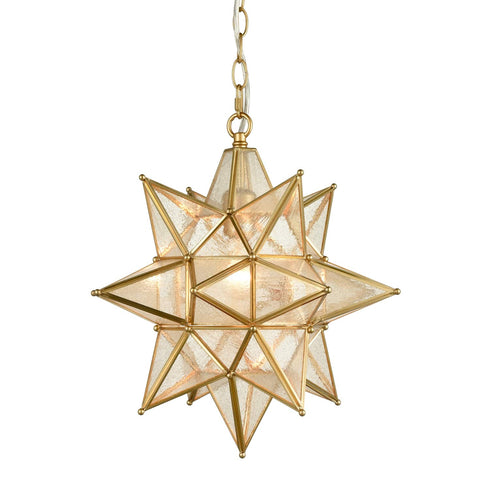 Marciana Gold Moravian Star Pendant Light with Seeded Glass 15 Inches