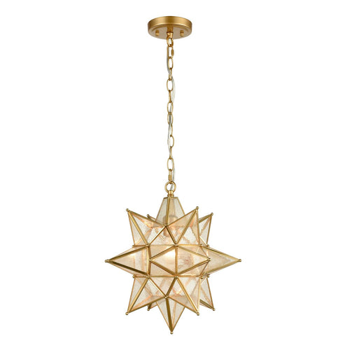 Marciana Gold Moravian Star Pendant Light with Seeded Glass 15 Inches