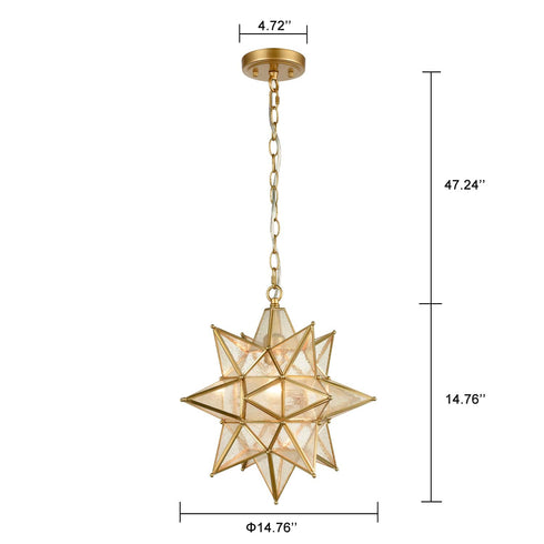 Marciana Gold Moravian Star Pendant Light with Seeded Glass 15 Inches