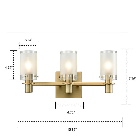 Modern Brass Bathroom Vanity Lighting with Frosted Glass - 3 Light