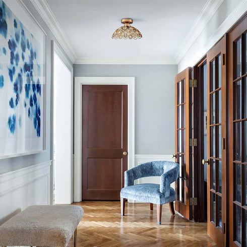 Gold Semi Flush Mount Ceiling Light Crystal Ceiling Hallway Light Fixtures