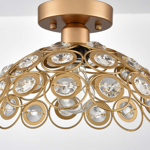 Gold Semi Flush Mount Ceiling Light Crystal Ceiling Hallway Light Fixtures