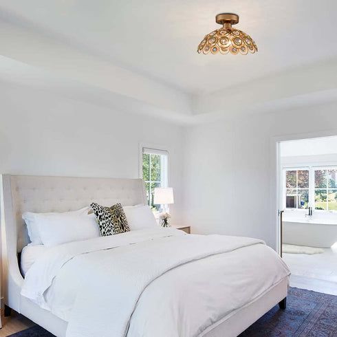 Gold Semi Flush Mount Ceiling Light Crystal Ceiling Hallway Light Fixtures