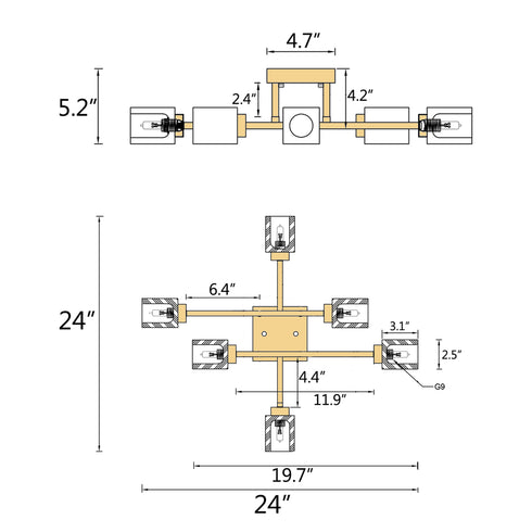 Trieste Gold Semi Flush Mount Ceiling Light Glass Shade Ceiling Sputnik Chandelier