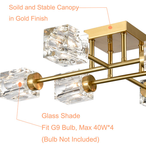 Trieste Gold Semi Flush Mount Ceiling Light Glass Shade Ceiling Sputnik Chandelier