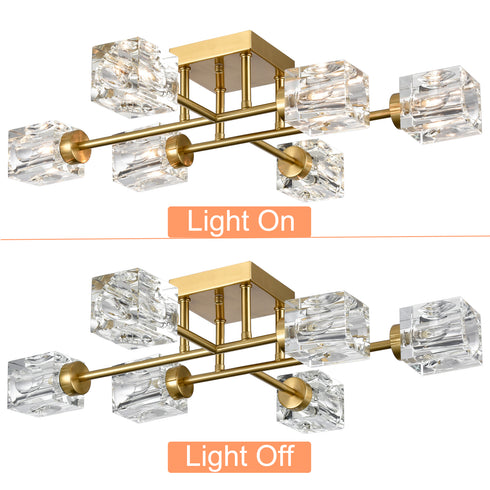 Trieste Gold Semi Flush Mount Ceiling Light Glass Shade Ceiling Sputnik Chandelier