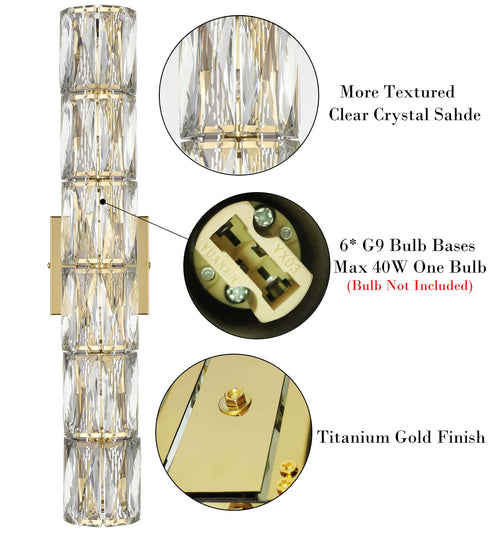 Gold Wall Sconce Modern 6-Light Crystal Light Bathroom Wall Lighting