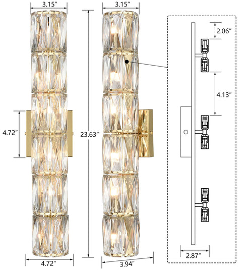Gold Wall Sconce Modern 6-Light Crystal Light Bathroom Wall Lighting