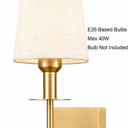 Gold Wall Sconce Sets of 2 Beige Linen Shade Plug-in Porch Light